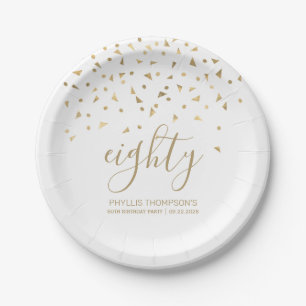 80. Geburtstagsparty Gold Triangle Confetti White Pappteller