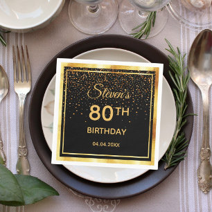 80. Geburtstagsparty schwarzes Gold Konfetti Serviette
