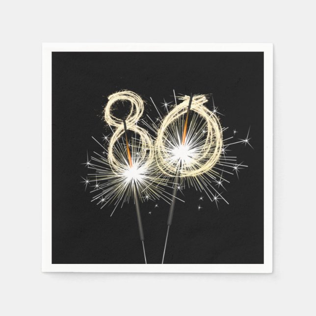 80. Geburtstagsparty Sparklers auf Black Serviette (Vorderseite)