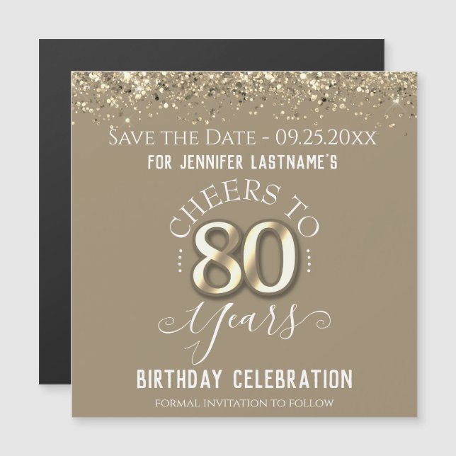 80. Gold Geburtstag Speichern Sie das Date Magnet (Vorne/Hinten)