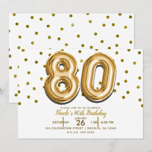80 Goldene Luftballons & Konfetti 80. Geburtstagsf Einladung