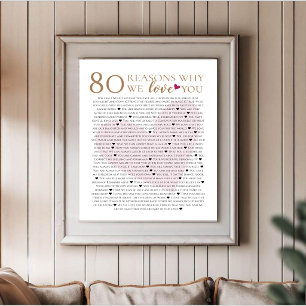 80 Gründe warum wir dich lieben 70. 60. 50. Geburt Poster