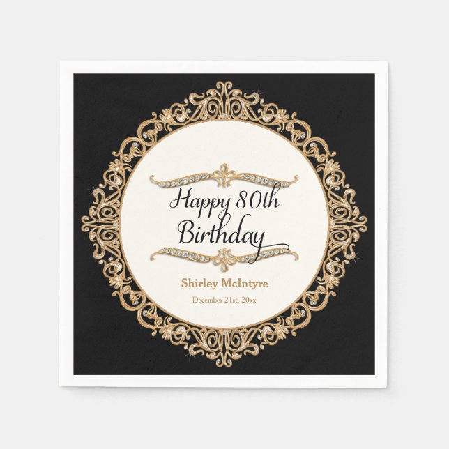 80. Happy Birthday Party Celebration Round Decor Serviette (Vorderseite)