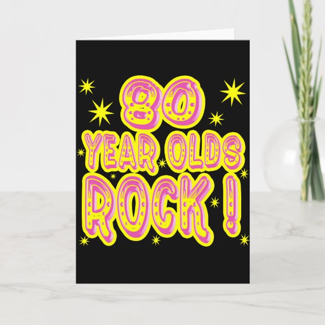 80 Jahre alt Rock! (Rosa) Grußkarte Karte (Vorderseite)