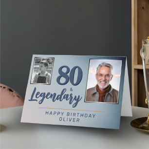 80 & Legendär 2 Fotos 80. Geburtstag Karte
