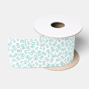 80. Moderne Teal/Weiße Zufallszahlenfolge Muster Satinband