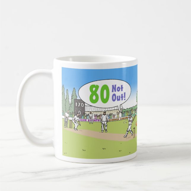 80 Nicht aus Cricket-Thema. 80. Geburtstag Kaffeetasse (Links)