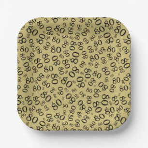 80. Party Random Number Pattern Gold/Schwarz Pappteller