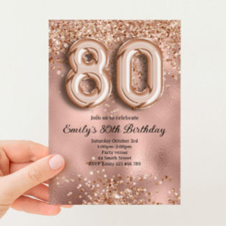 80. Roségold Glitter Geburtstag Einladung