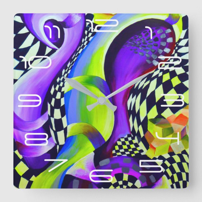 80 s Art Deco Geometric Pattern Quadratische Wanduhr (Vorderseite)