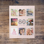 80 th birthday custom foto rose gold blush pink<br><div class="desc">Einmalig 80th birthday gift or keepsake, celebrating her life with a leime of 8 of your fotos. Add images of her family, friends, pets, hobbies or dream travel destination. Personalize and add a name, Alter 80 und Datum. Gray and dark rose gold colored letters. Elegant and trendy blush pink background...</div>