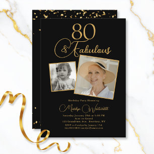 80 und Fabelhaft 80. Geburtstag Gold Schrift 2 Fot Einladung