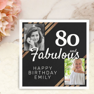 80 und Fabelhaft Gold Glitter 2 Foto 80. Geburtsta Serviette