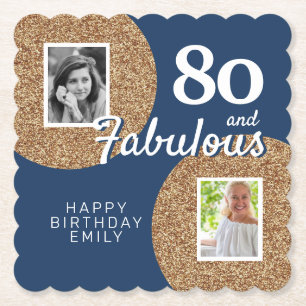 80 und Fabelhaft Gold Glitter 2 Foto 80. Geburtsta Untersetzer