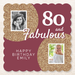 80 und Fabelhaft Gold Glitter 2 Foto 80. Geburtsta Untersetzer