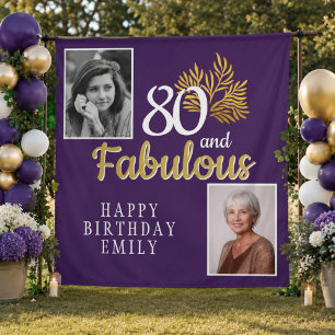 80 und Fabelhaft Gold Laub 2 Foto Geburtstag Wandteppich