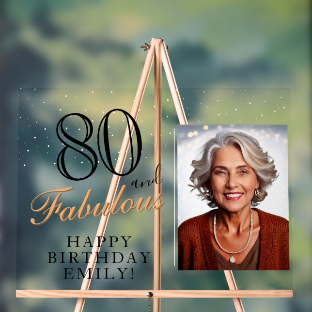 80 und fabelhafte Elegant Black 80 th Birthday Fot Acrylschild (Neutral)