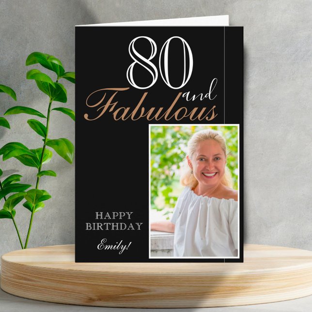 80 und fabelhafte Elegant Black 80 th Birthday Fot Karte (Von Creator hochgeladen)