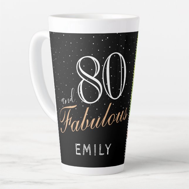 80 und fabelhafte Elegant Black 80 th Birthday Fot Milchtasse (Linke Ecke)