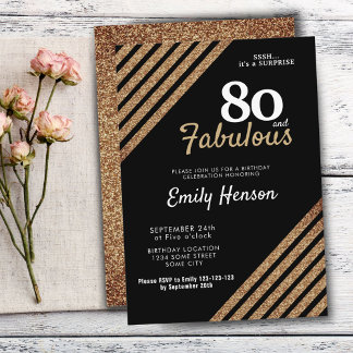 80 und fabelhafte Elegant Gold Glitzer 80. Geburts Einladung