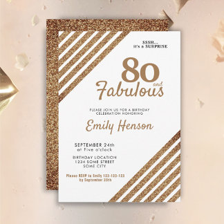 80 und fabelhafte Elegant Gold Glitzer 80. Geburts Einladung