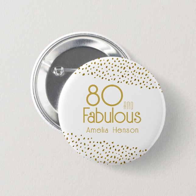80 und fabelhafter Gold Glitzer 80. Geburtstag Button (Vorne & Hinten)