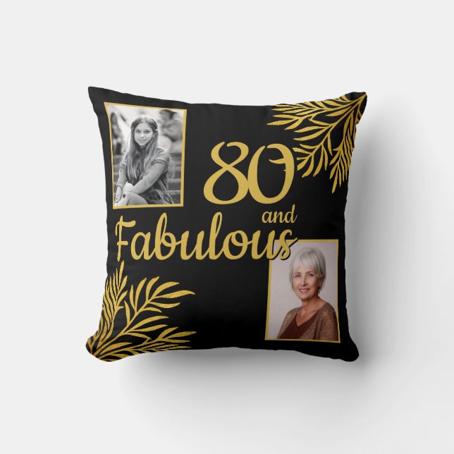 80 und fabelhaftes Gold Foliage 2 Foto 80. Geburts Kissen (Vorderseite)