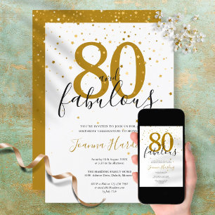 80 und Fabulous Elegant Gold und Schwarz Geburtsta Einladung