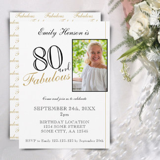 80 und Fabulous Elegant Script Foto Geburtstag Einladung