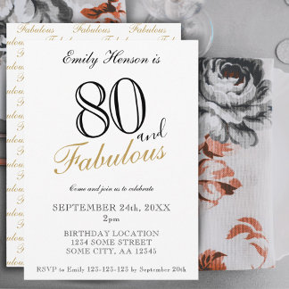 80 und Fabulous Elegant Script Geburtstag Einladung