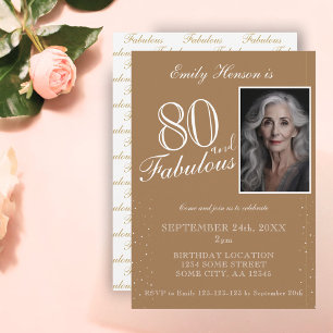 80 und Fabulous Elegantes Beige Foto Geburtstag Einladung
