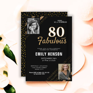 80 und fabulous Gold Glitzer 2 Foto 80. Geburtstag Einladung