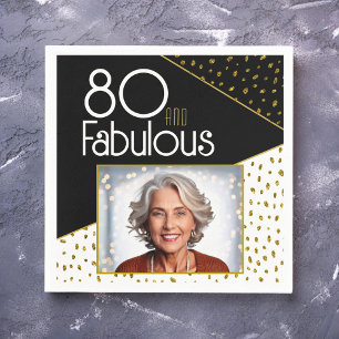 80 und fabulous Gold Glitzer Foto 80. Geburtstag Serviette