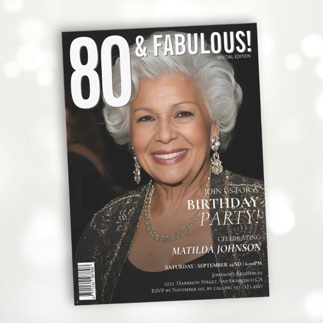 80 und Fabulous Magazine Cover 80. Geburtstag Einladung (80 and Fabulous Magazine Cover 80th Birthday Invitation)