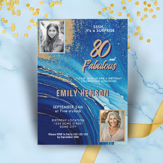 80 und Fabulous Marble Glitzer 2 Foto Geburtstag Einladung