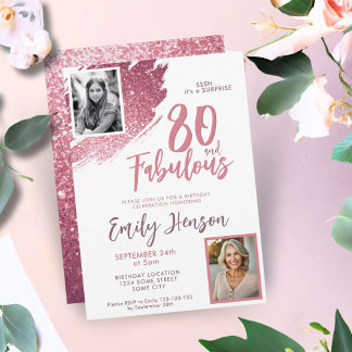 80 und Fabulous Pink Glitzer 2 Foto 80. Geburtstag Einladung
