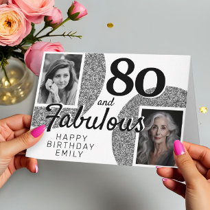 80 und Fantastisch Silber Glitter 2 Foto Geburtsta Karte