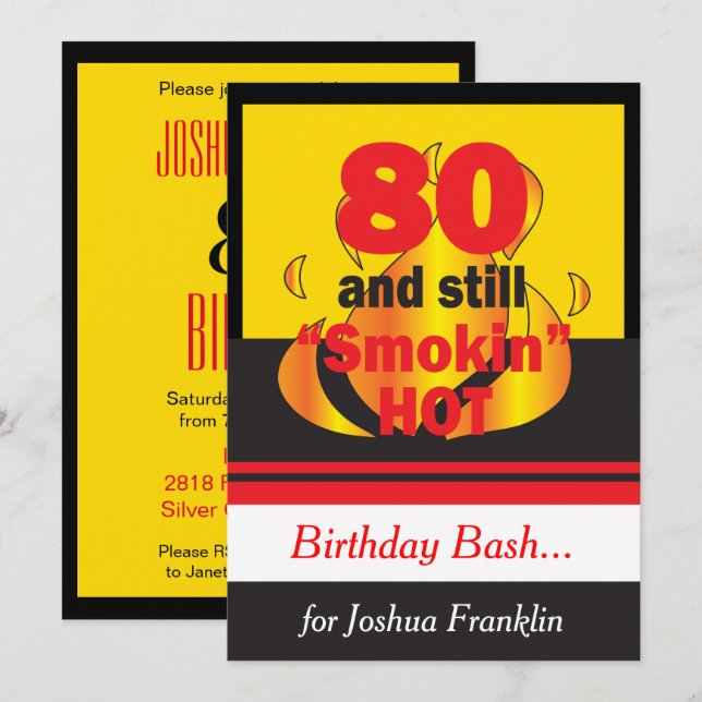 80 und immer noch Smokin Heiße Geburtstag Einladung (Vorne/Hinten)