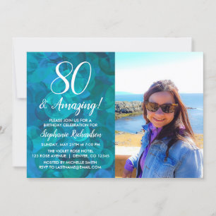 80 und Phantastisches Abstrakt Ocean Blue Foto Geb Einladung