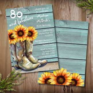 80 und üppiger rustikaler Western Sonnenblumen Einladung