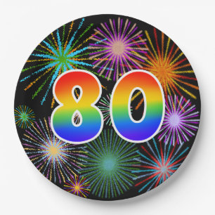 80. Veranstaltung - Spaß, farbig, kühl, Regenbogen Pappteller