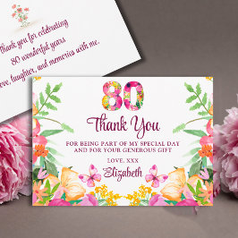 80 Years Floral Flowers - Butterfly 80th Birthday Dankeskarte
