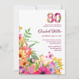 80 Years Flowers Butterflies 80th Birthday Einladung