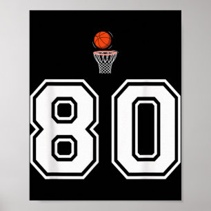80 Zahlen Basketball Stil Vintag Weiß Poster