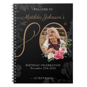 80e anniversaire Black Gold Floral Photo Livre d'o