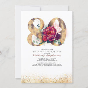 80e anniversaire Bourgogne Gold Floral Invitation