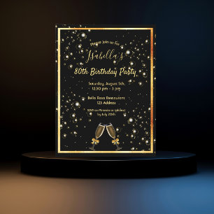 80e anniversaire bulles d'or noir invitation