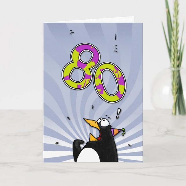 80e anniversaire - Carte de surprise de pingouin (Devant)