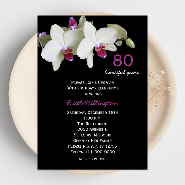 80e anniversaire de fête Invitation Orchidées (Créateur téléchargé)