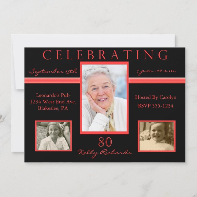 80e anniversaire de mariage Invitations photo Red  (Devant)